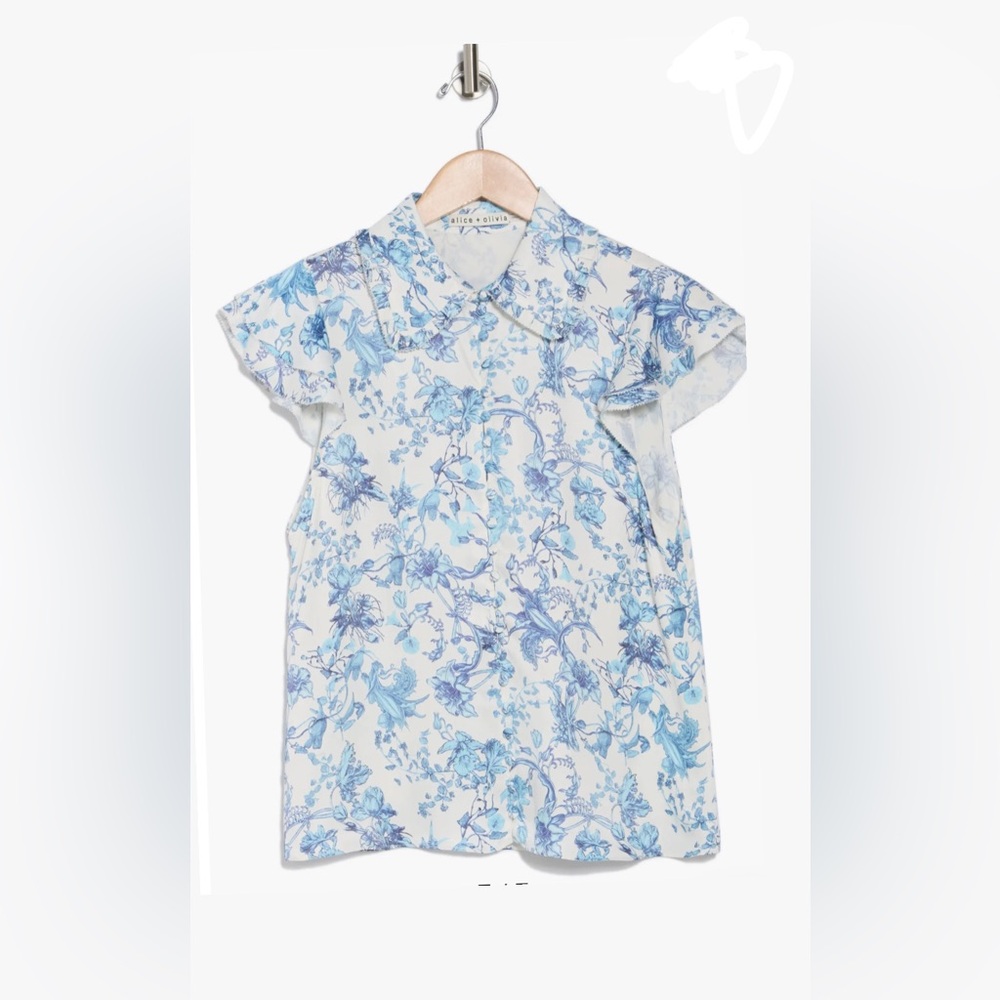 NWT-, Alice +Olivia Martel Floral Flutter Sleeve
Button-Up Top Size S